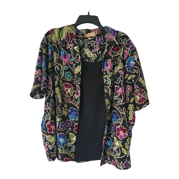 Notations Twin Set Women 20W Plus Tunic Top Floral Multicolor ShortSleeve - Picture 1 of 12